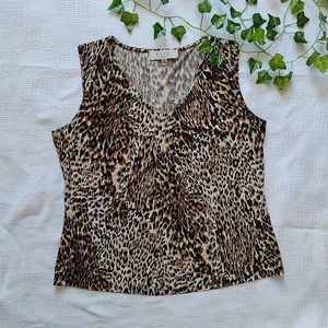 Vintage Y2K Kasper Cheetah Leopard Print Sleeveless Blouse Top